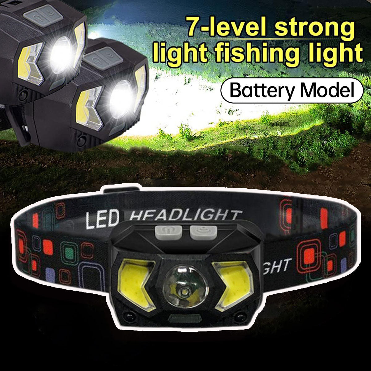 Focusable LED Headlamp 7 Mode Waterproof Outdoor Headlight