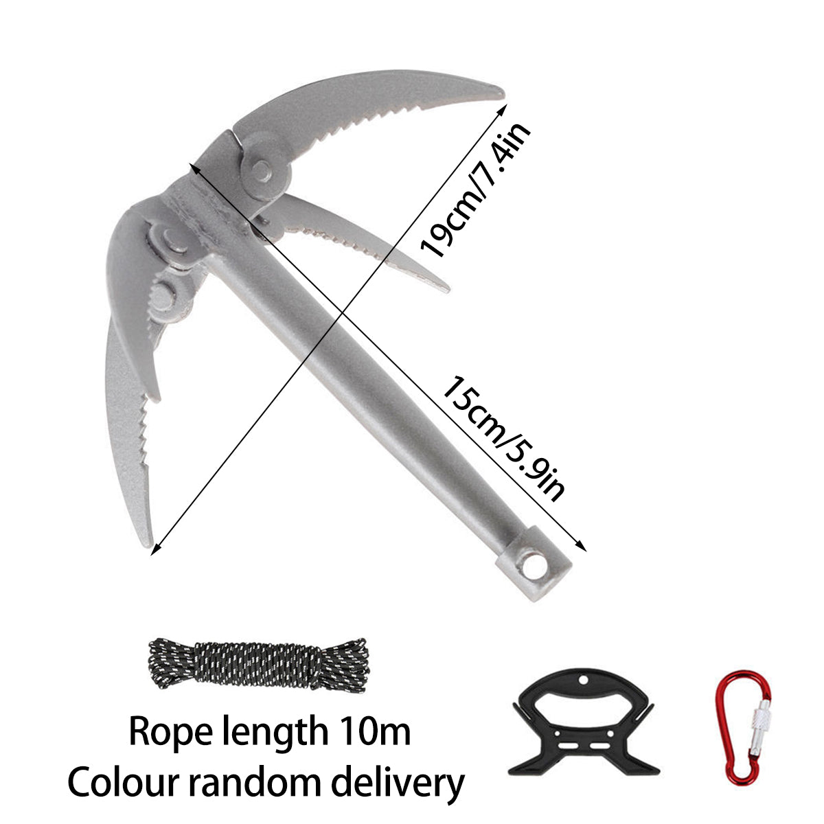 Stainless Steel Four-Claw Anchor Knife with Rope and Carabiner