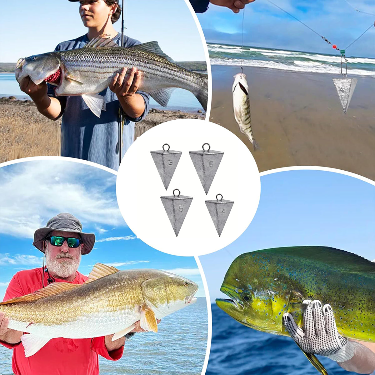 Four-Sided Triangular Lead Sinker Pyramid Fishing Weights