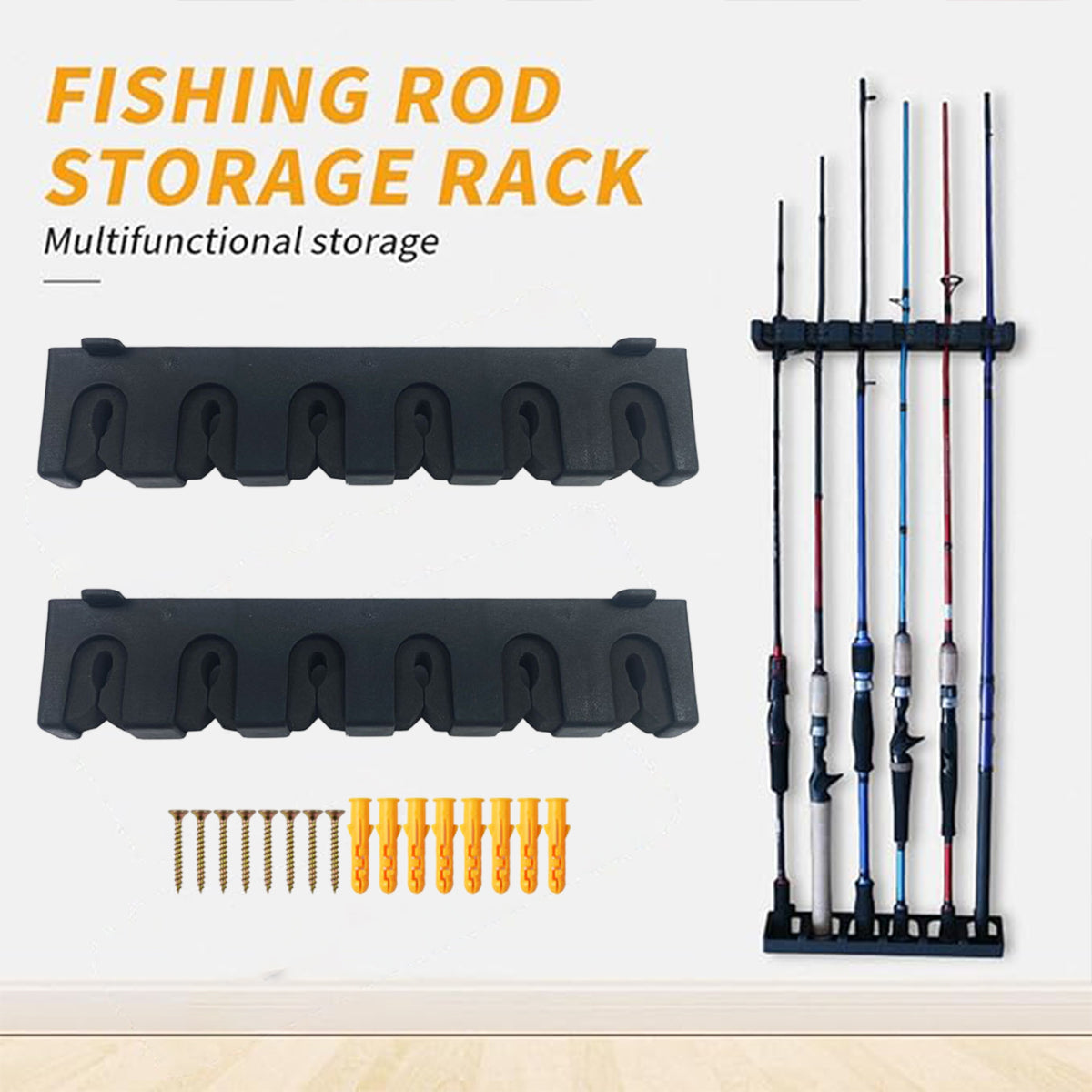 Wall Mounted Fishing Rod Rack Plastic Rod Holder With Foam Slots