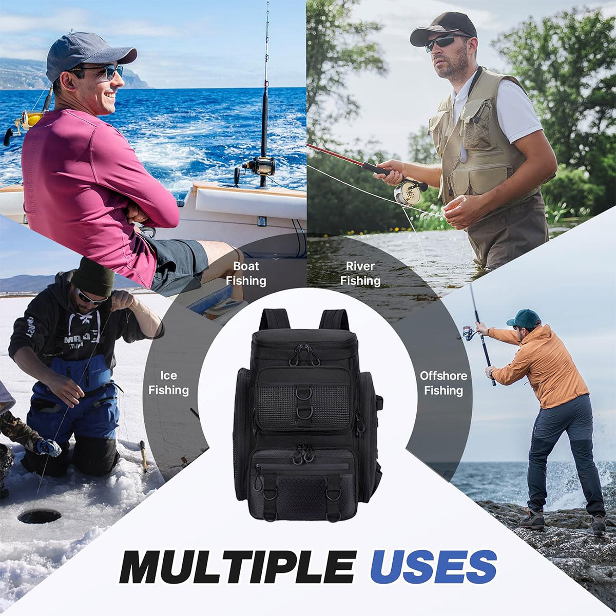 42L Waterproof Fishing Backpack Large Capacity Multi-Compartment Gear Bag