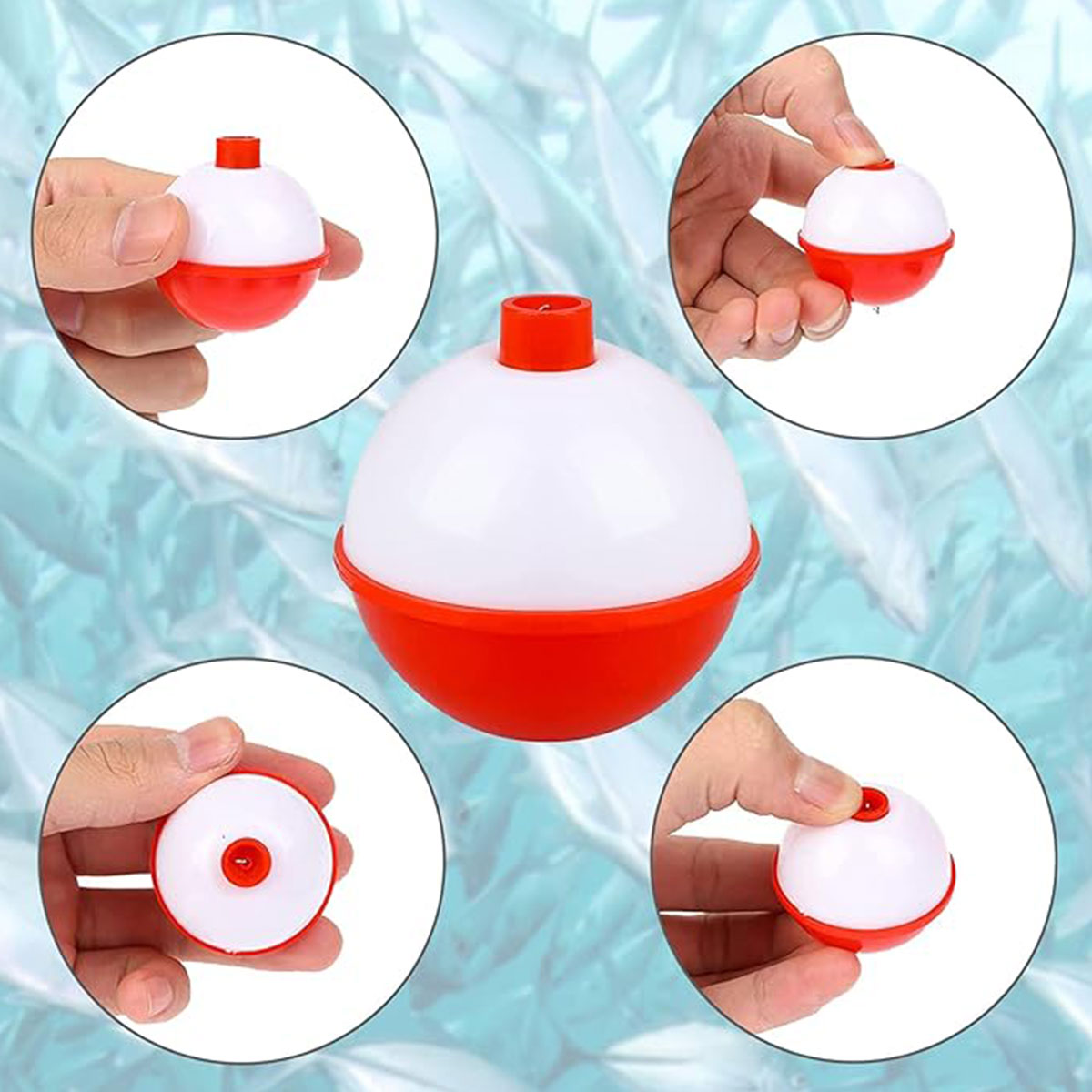 50pcs Snap-On Fishing Bobbers Red White Float Set Freshwater Saltwater