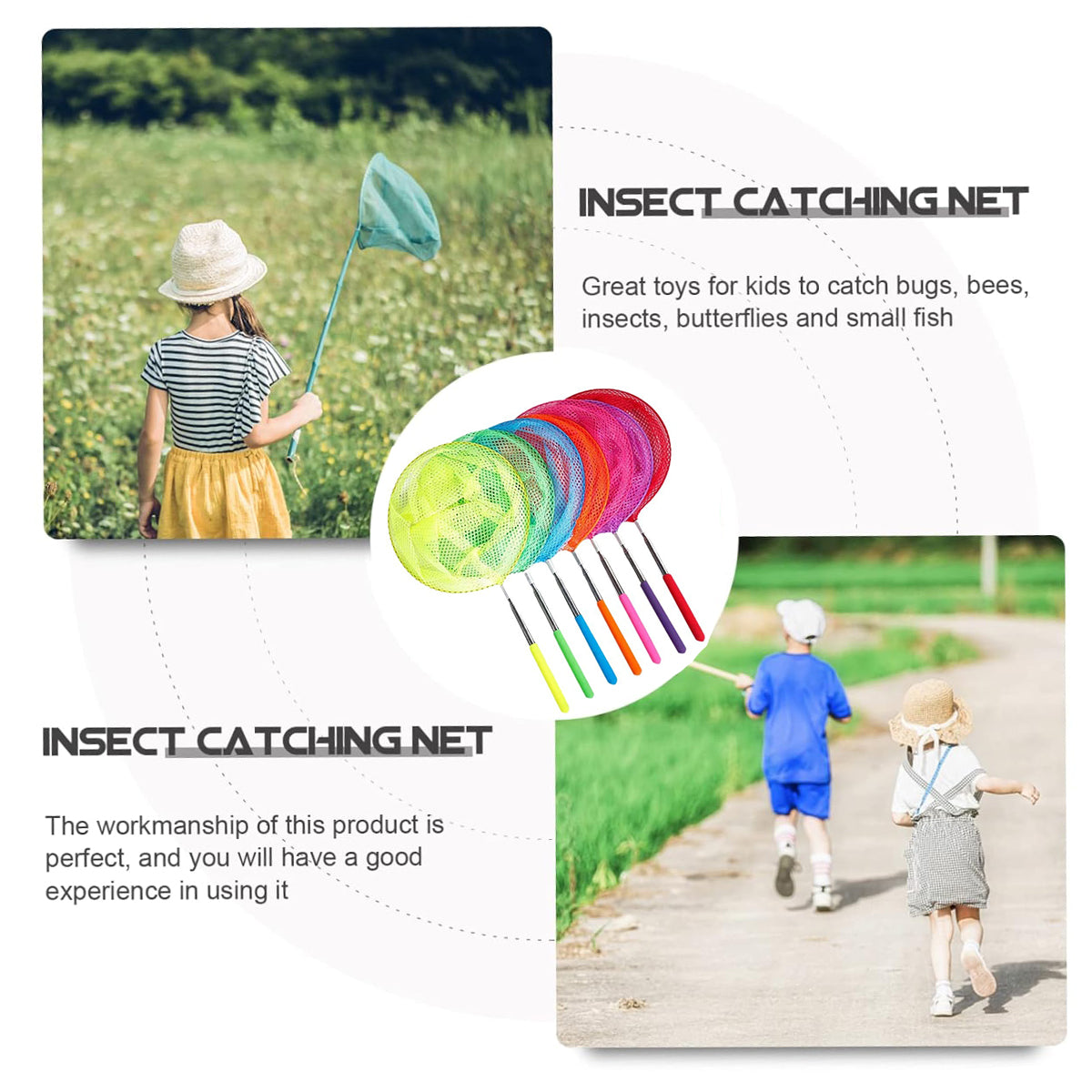 7pcs Telescopic Fishing Nets Colourful Stainless Steel Insect Butterfly Catcher