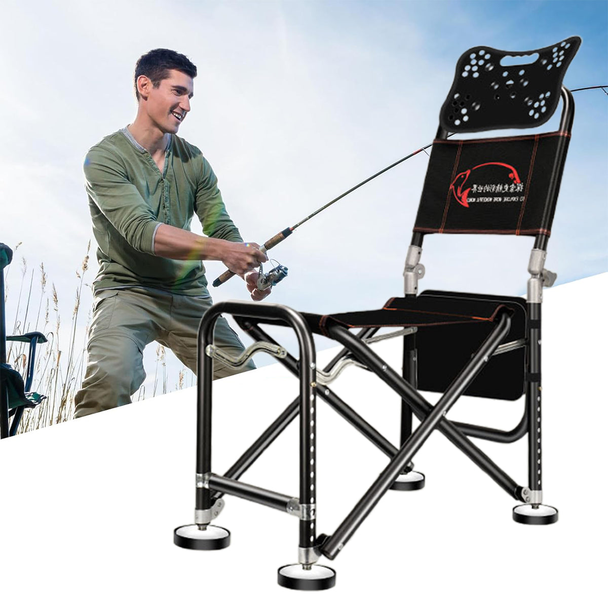 Portable Foldable Fishing Chair with Backrest for Outdoor Use