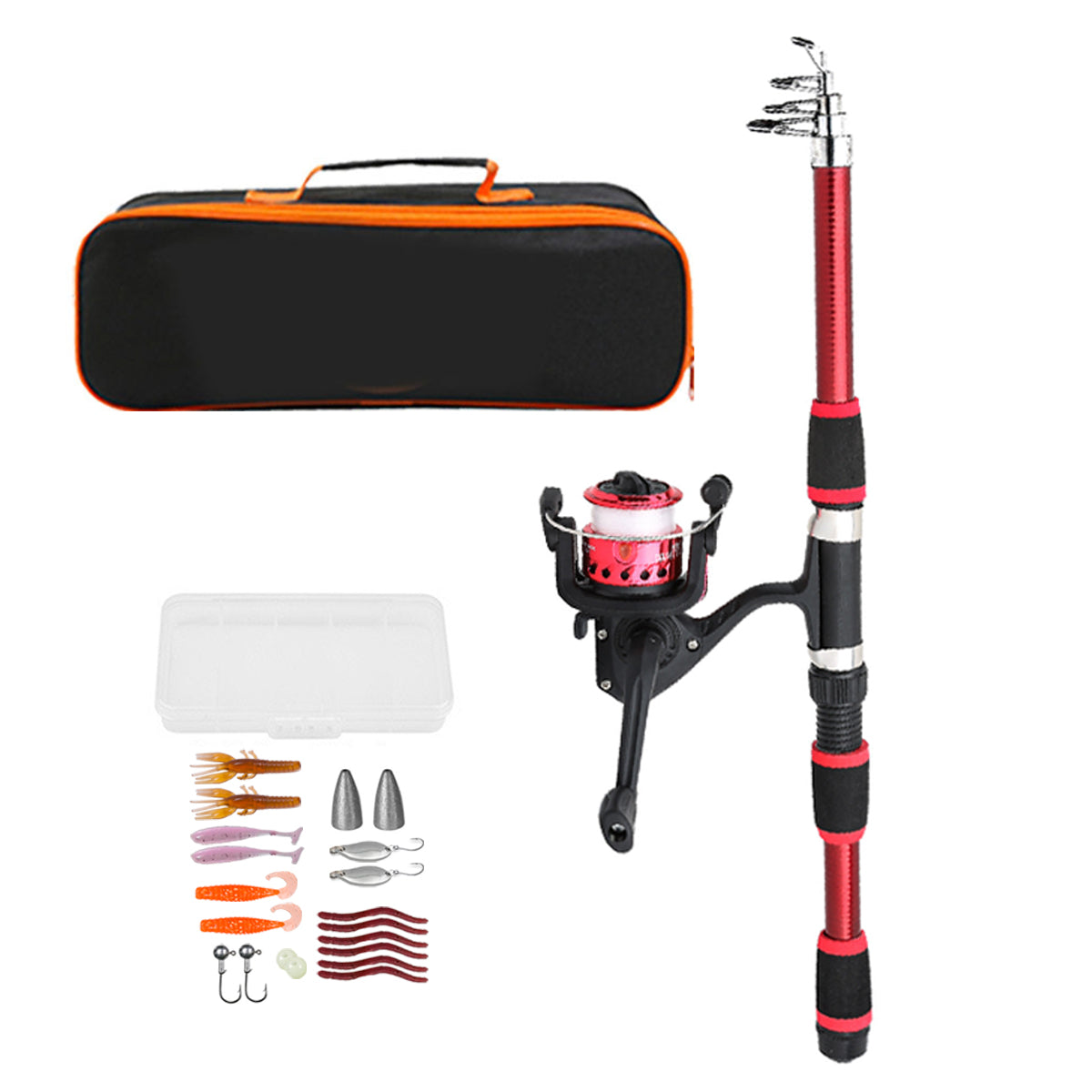 Telescopic Fishing Rod Set with Reel Tackle Box and Carrying Case