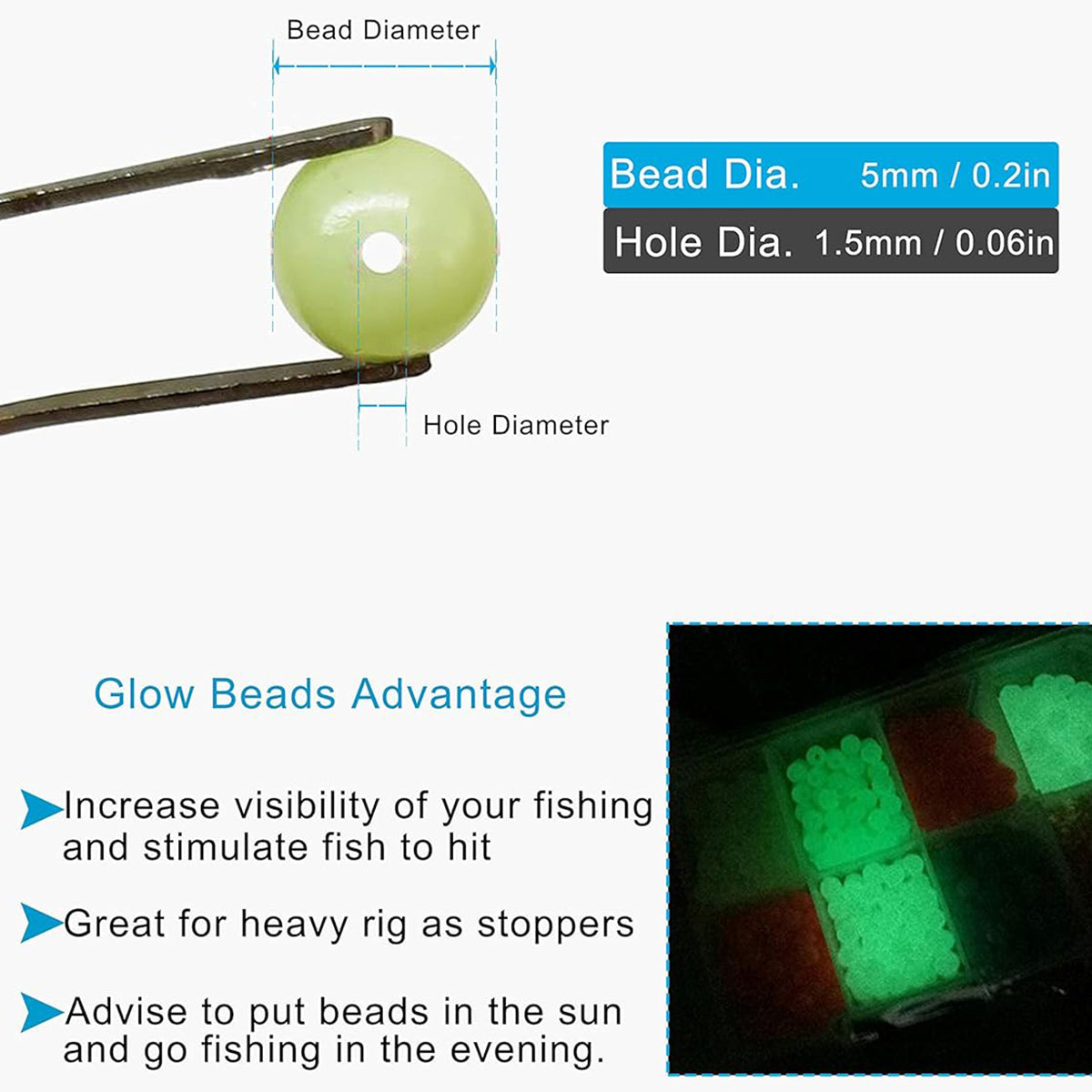 Glow In The Dark Luminous Fishing Beads 5mm With Storage Box
