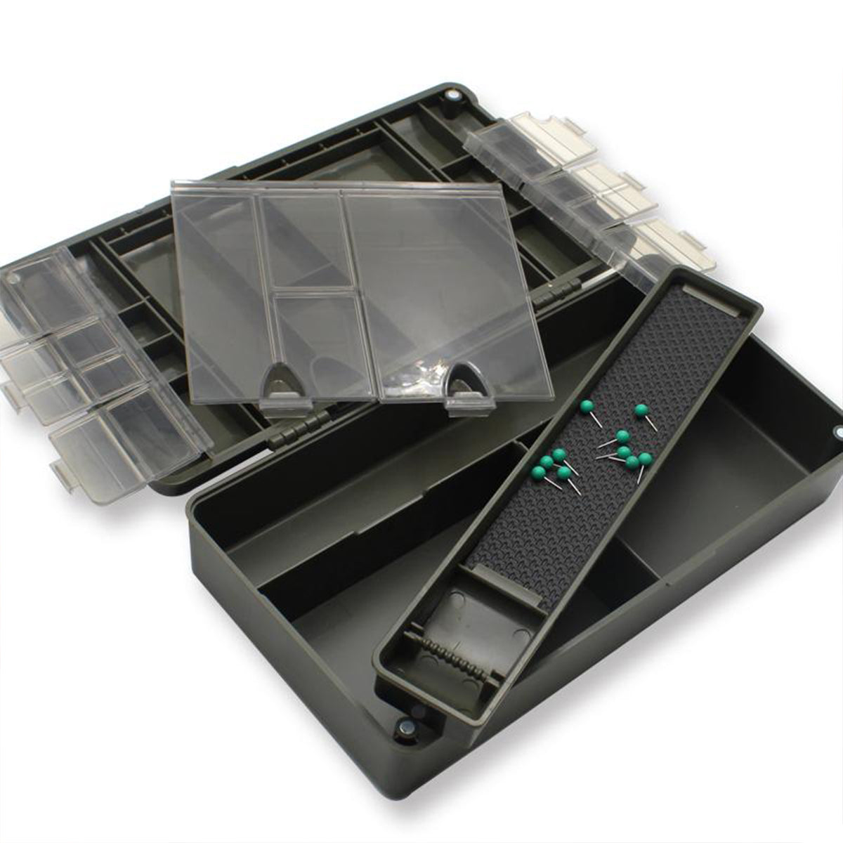 Carp Fishing Tackle Box With Measuring Bar And Rig Pins