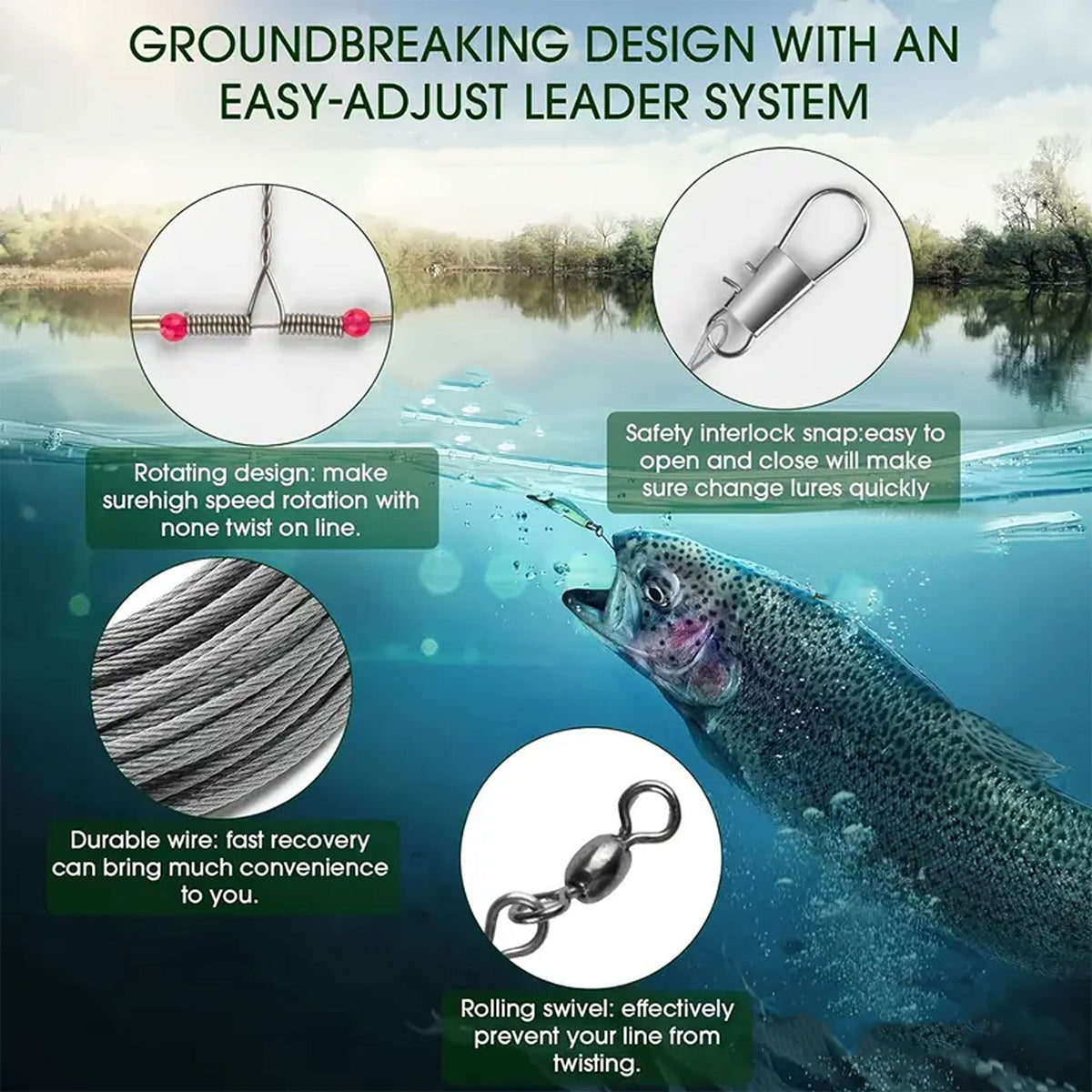 Stainless Steel Fishing Leader Rigs Anti-Winding Wire with Snaps