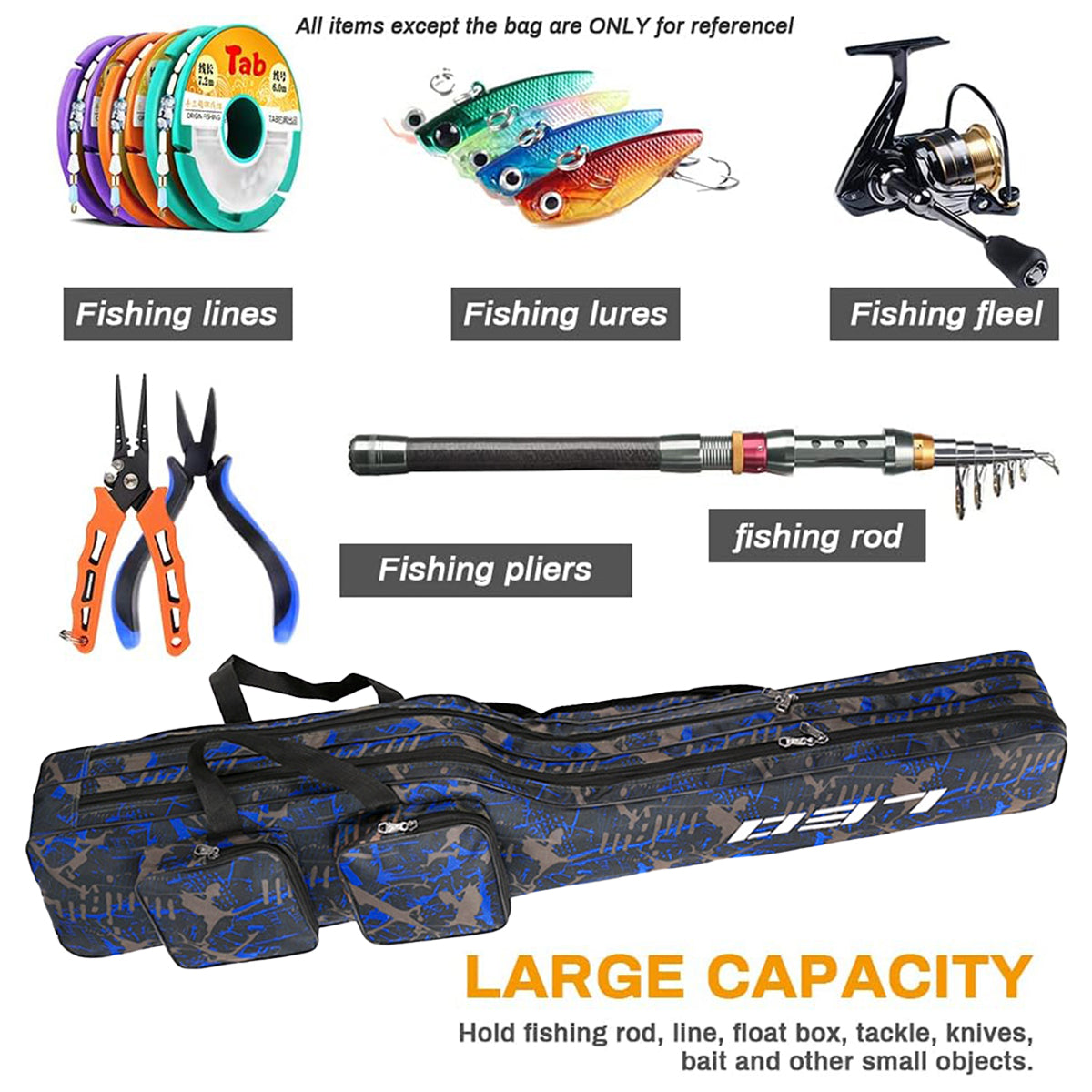 Double-Layer Fishing Rod Bag Waterproof 130cm Tackle Storage Case