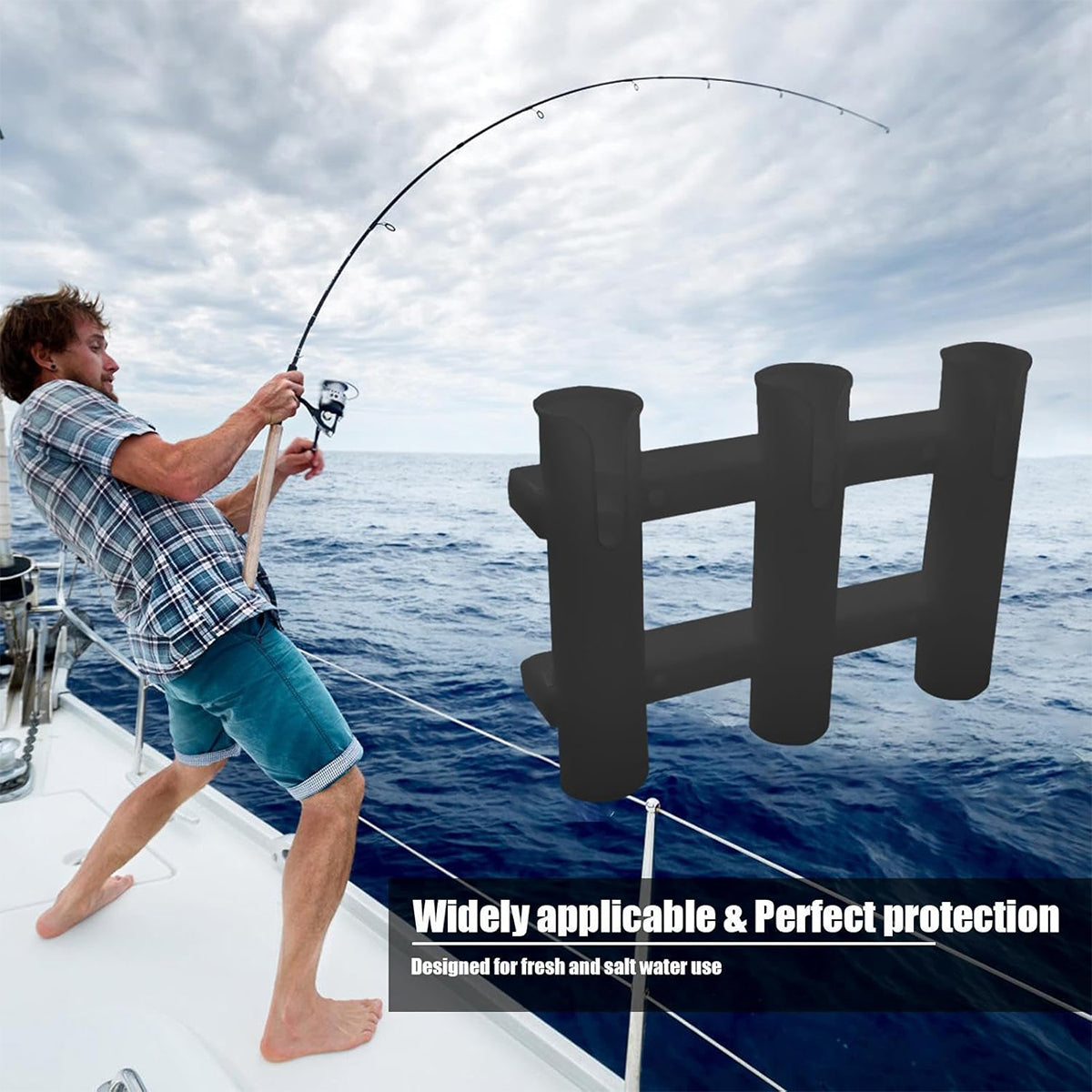 Adjustable Boat Fishing Rod Holder with 3 Slots for Kayaks and Docks