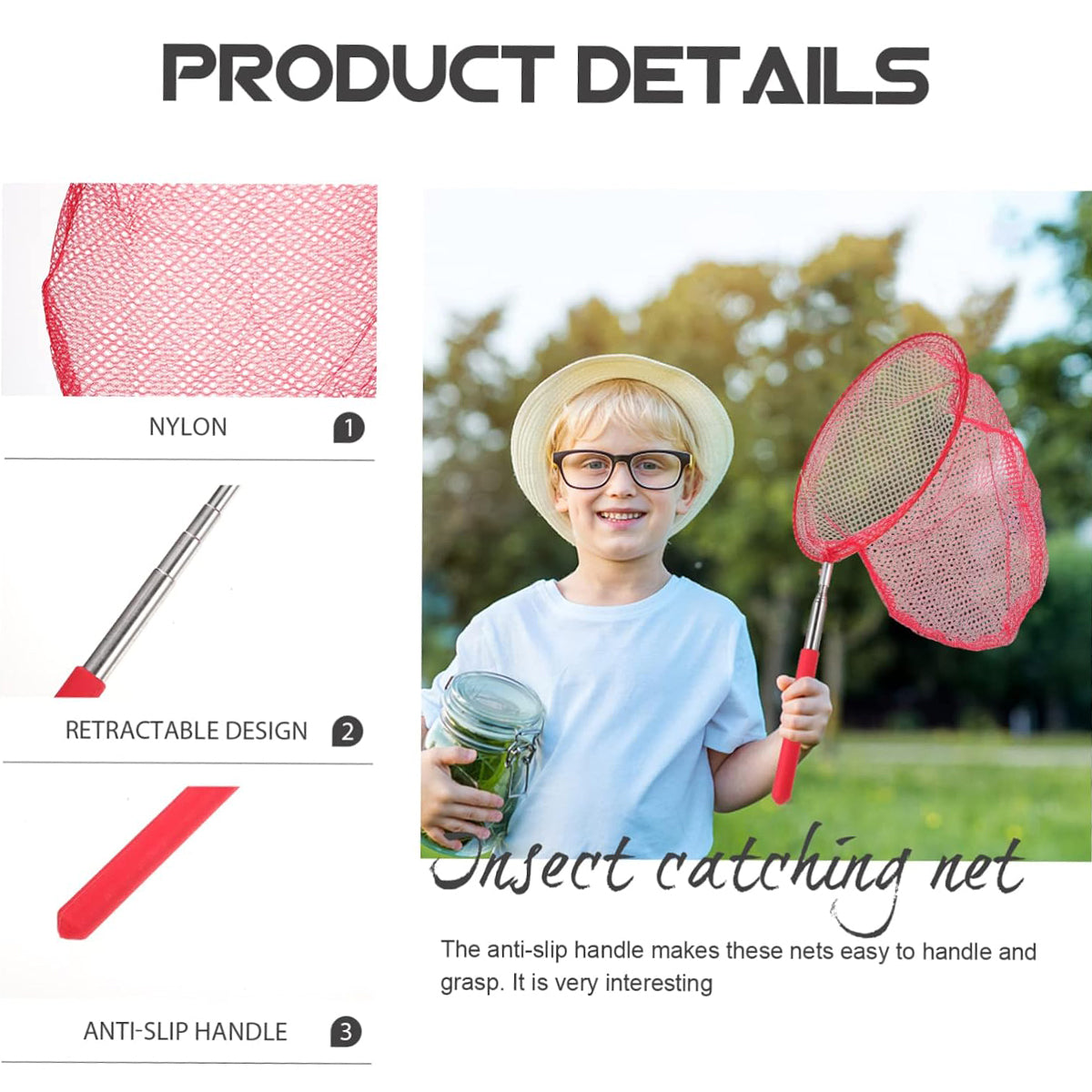 7pcs Telescopic Fishing Nets Colourful Stainless Steel Insect Butterfly Catcher