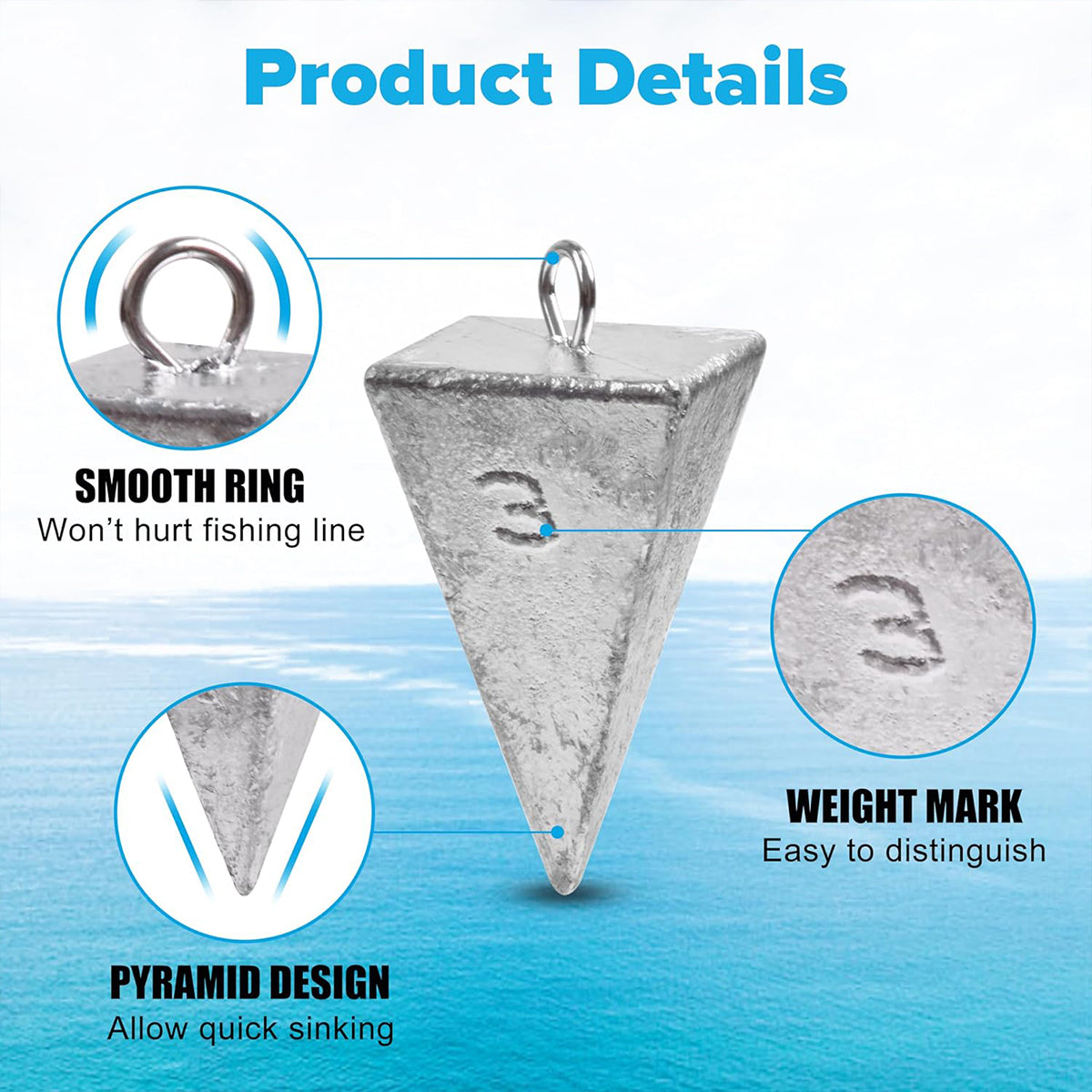 Four-Sided Triangular Lead Sinker Pyramid Fishing Weights