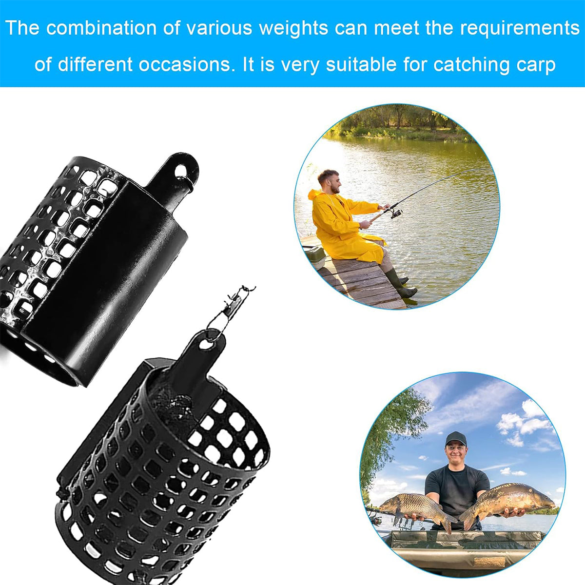 3pcs Stainless Steel Fishing Bait Cage Set with Snap Swivels