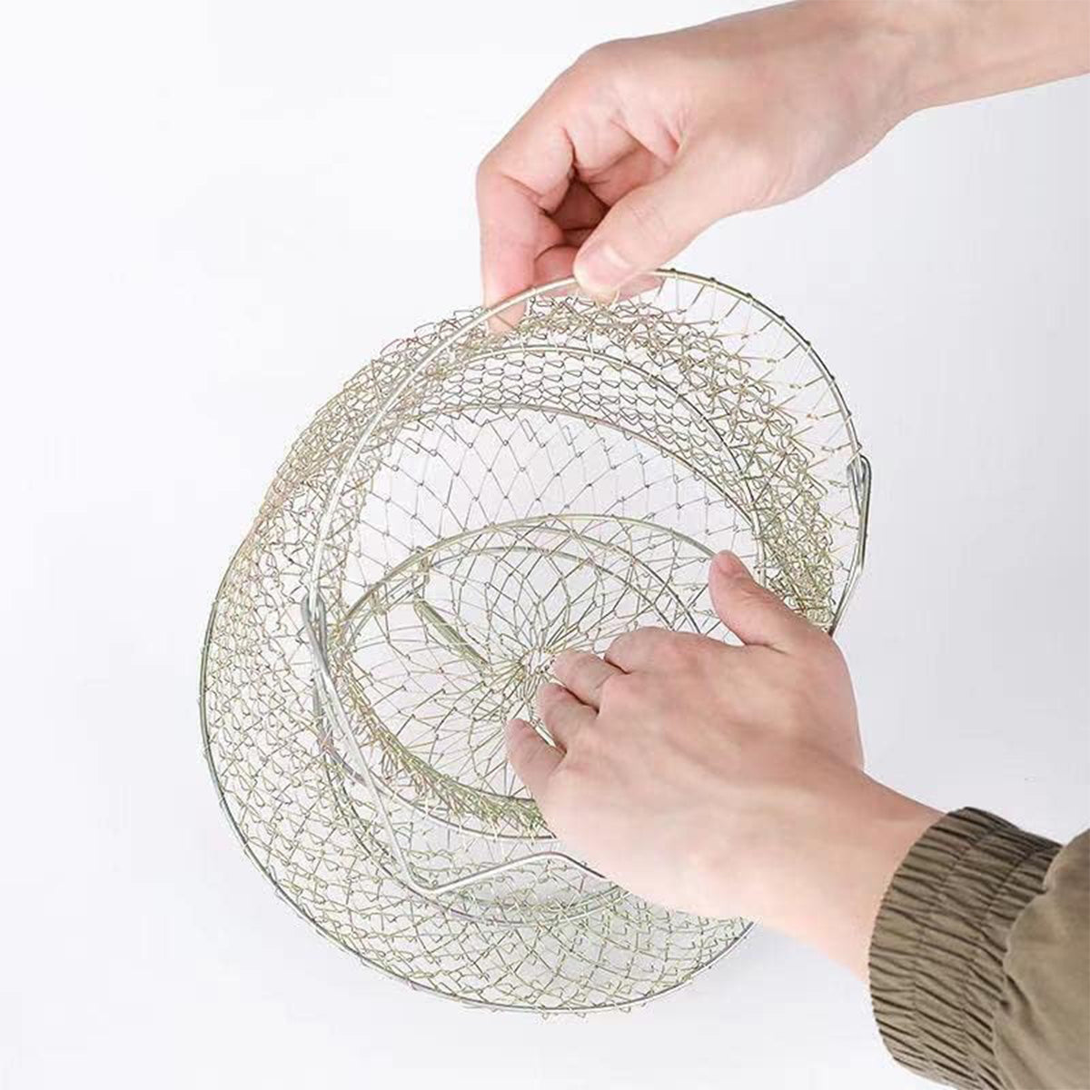 Foldable Galvanized Fish Trap Cage with Spring-Loaded Doors