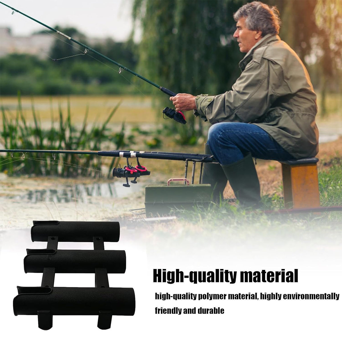 Adjustable Boat Fishing Rod Holder with 3 Slots for Kayaks and Docks