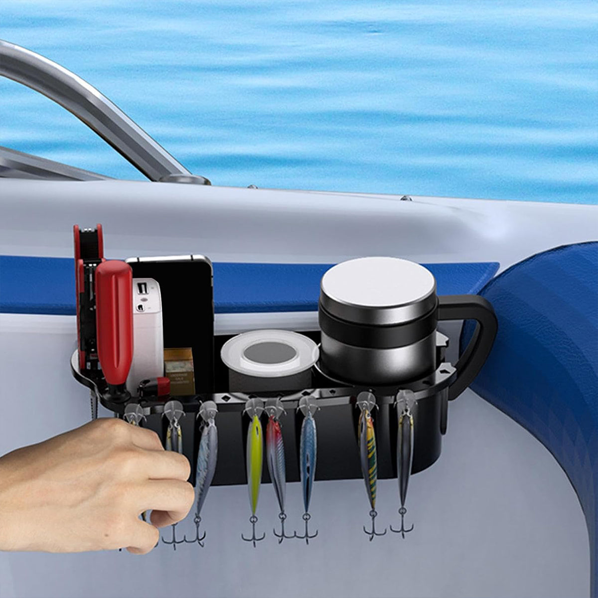 Yacht Boat Cup Rack with Storage for Fishing Tools and Accessories