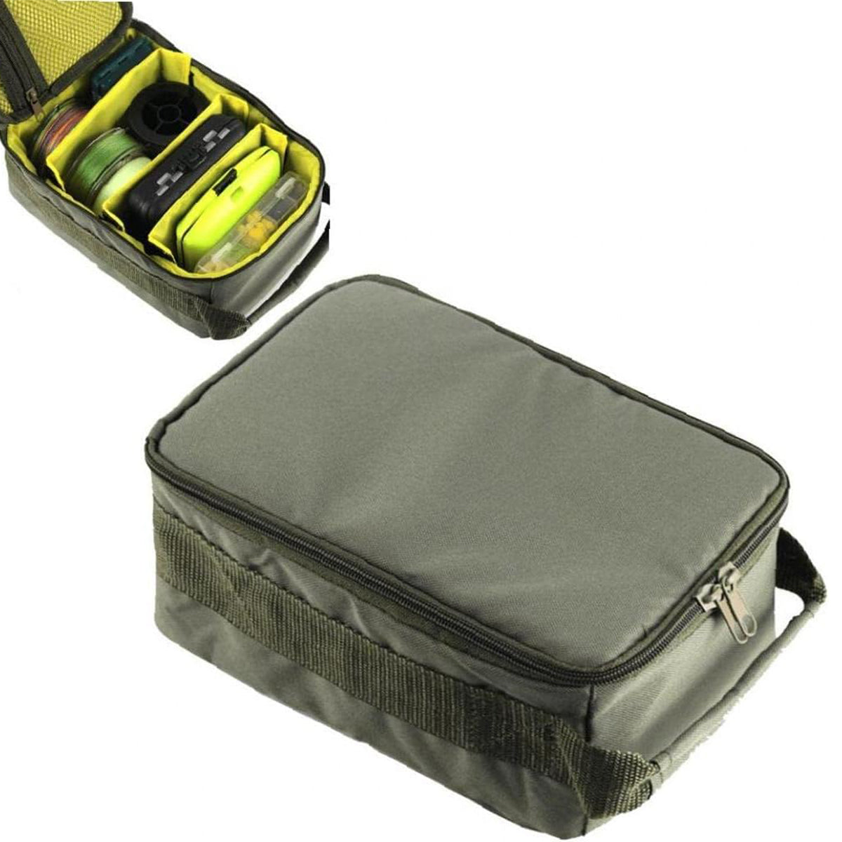 Compact Fishing Gear Storage Bag with Dividers and Carry Handle