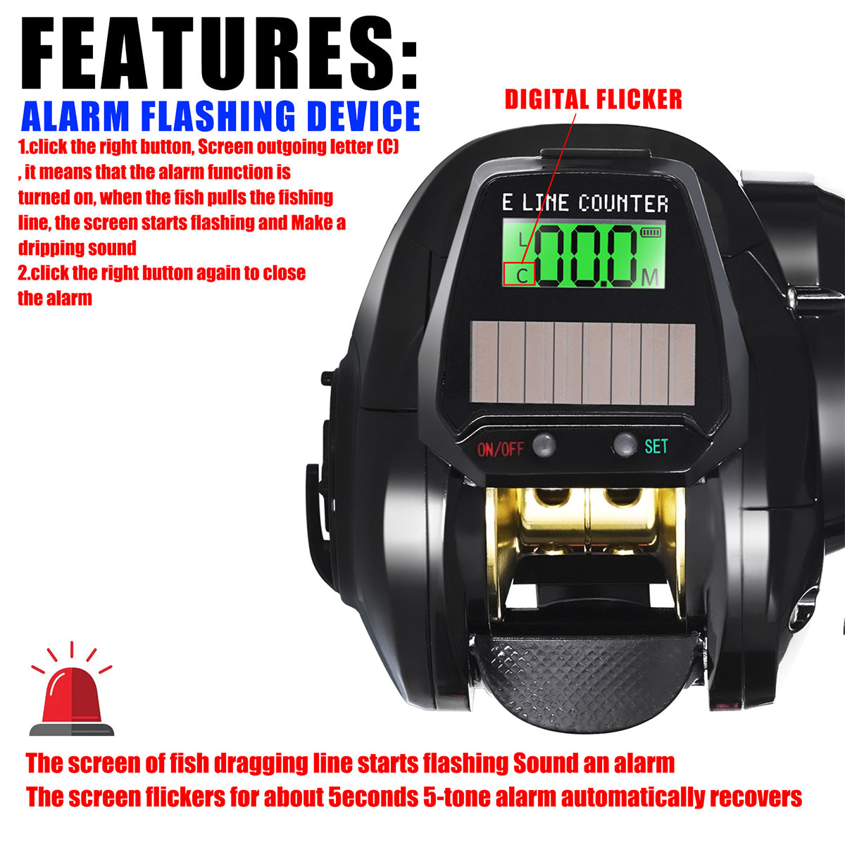 Digital Fishing Reel Solar LCD Display High-Speed 7.2:1 Baitcasting Reel