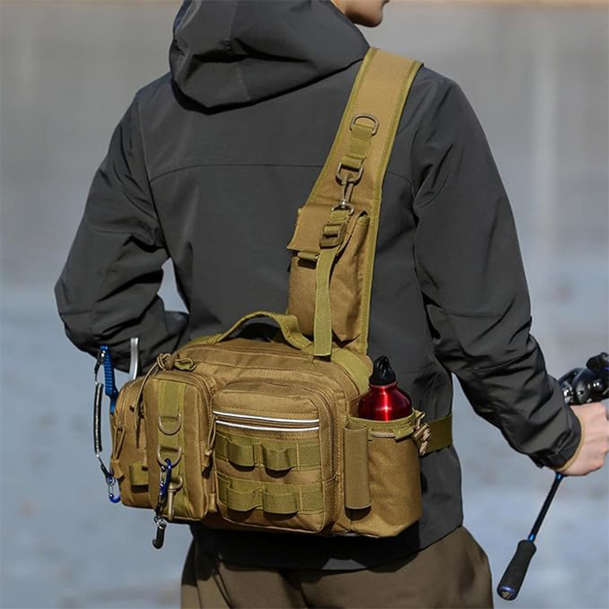 Tactical Fishing Backpack with MOLLE System and Multi-Carry Options