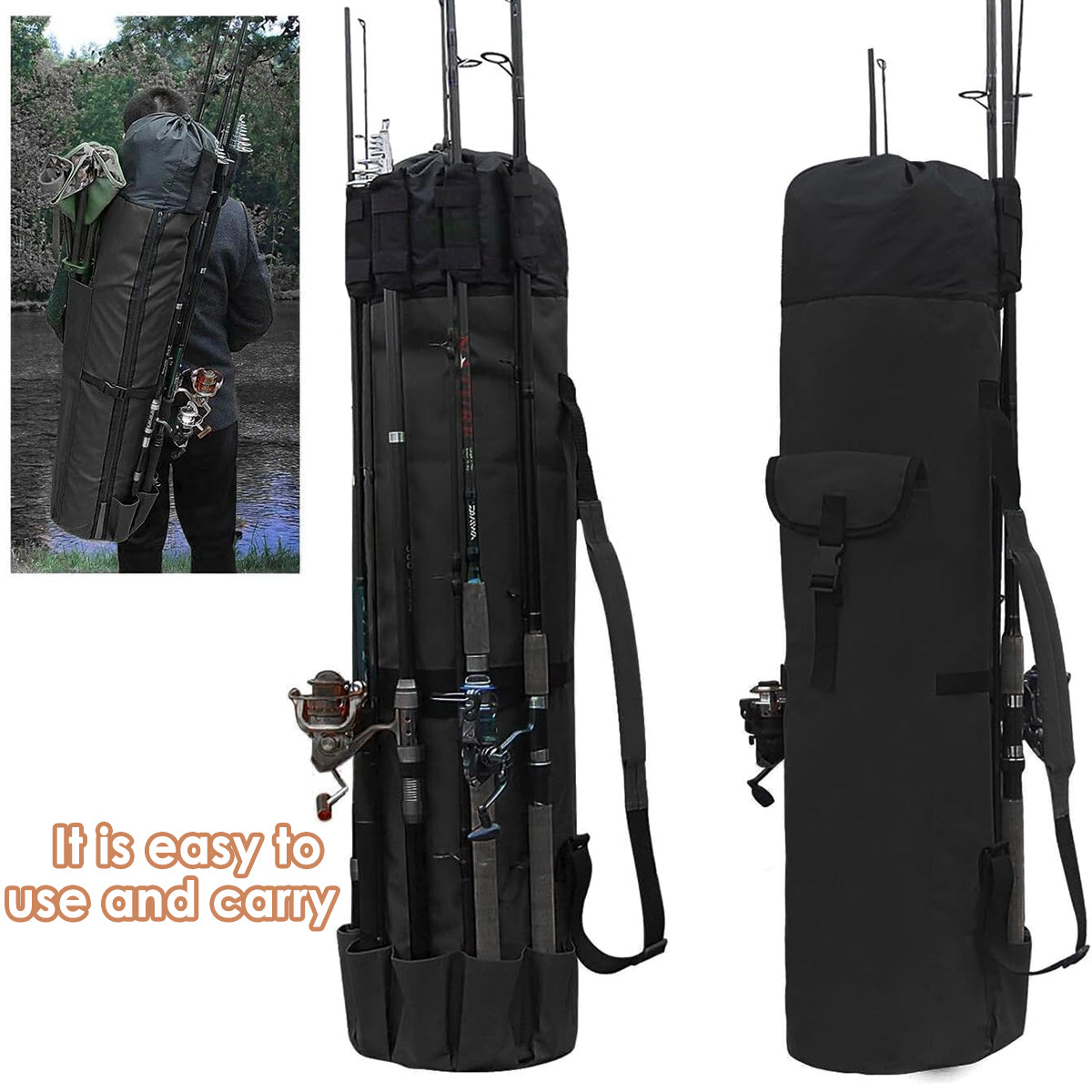 Outdoor Fishing Rod Bag 5 Rod Holder Waterproof Oxford Storage Case