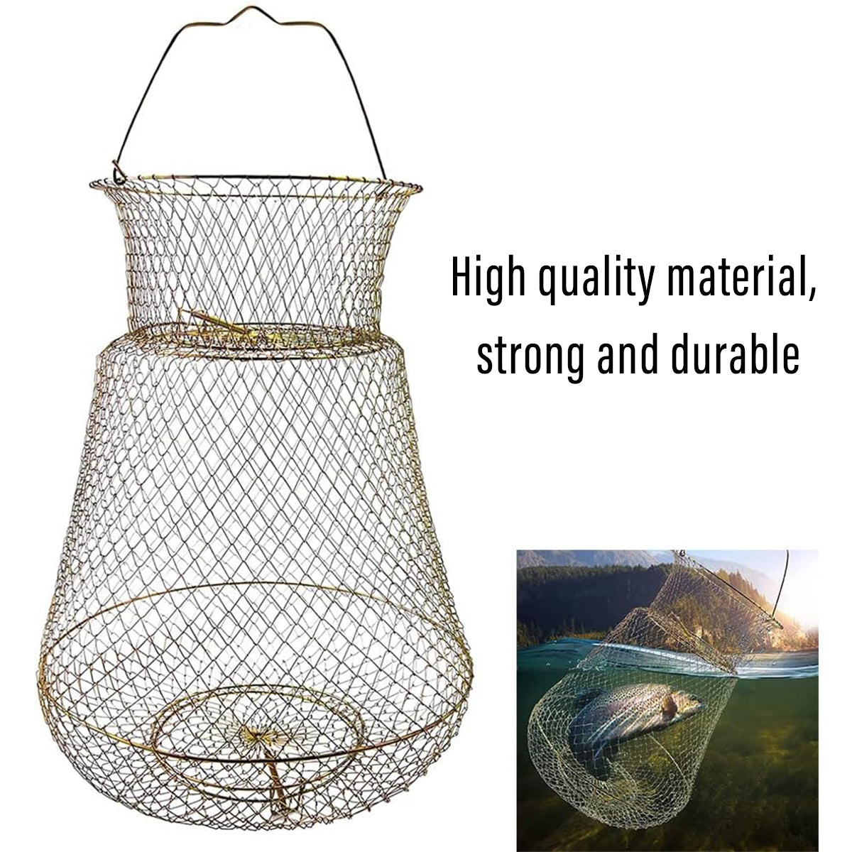 Foldable Galvanized Fish Trap Cage with Spring-Loaded Doors