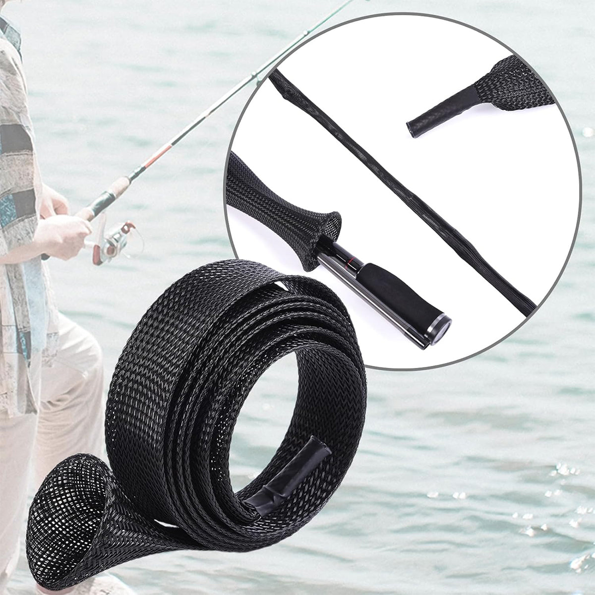 4 PCS Retractable Fishing Rod Protector Mesh Tube Durable Lightweight 35*170mm