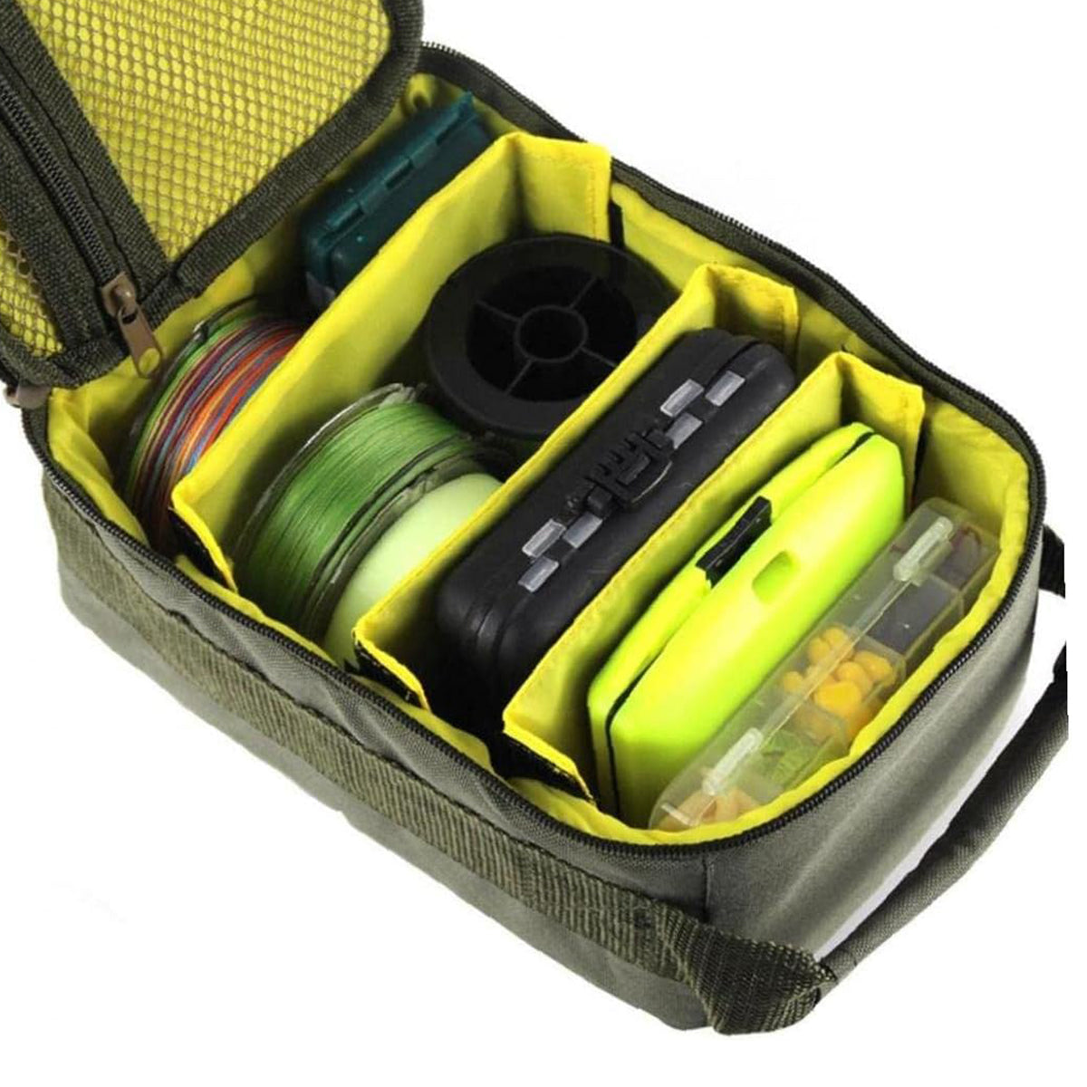 Compact Fishing Gear Storage Bag with Dividers and Carry Handle