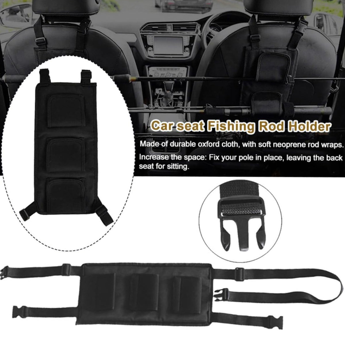 Car Mounted Fishing Rod Holder Rack 2 Pack Adjustable Backseat Storage Straps