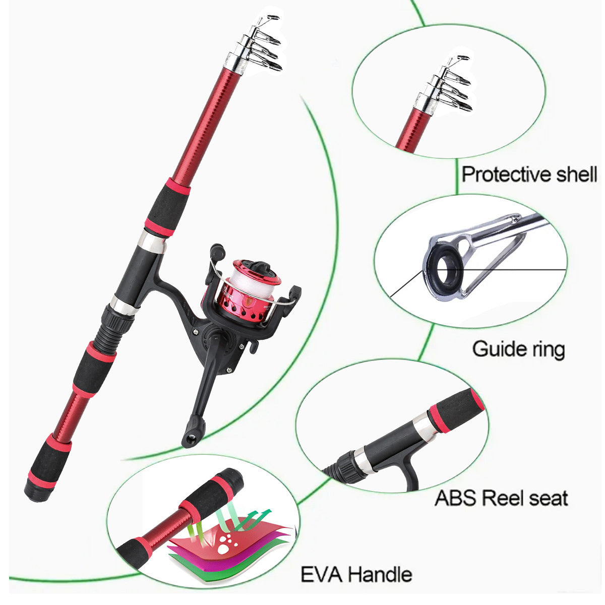 Telescopic Fishing Rod Set with Reel Tackle Box and Carrying Case
