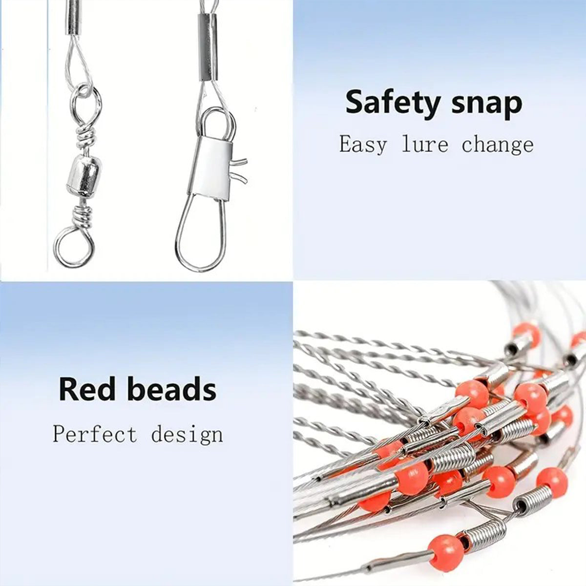 Stainless Steel Fishing Leader Rigs Anti-Winding Wire with Snaps