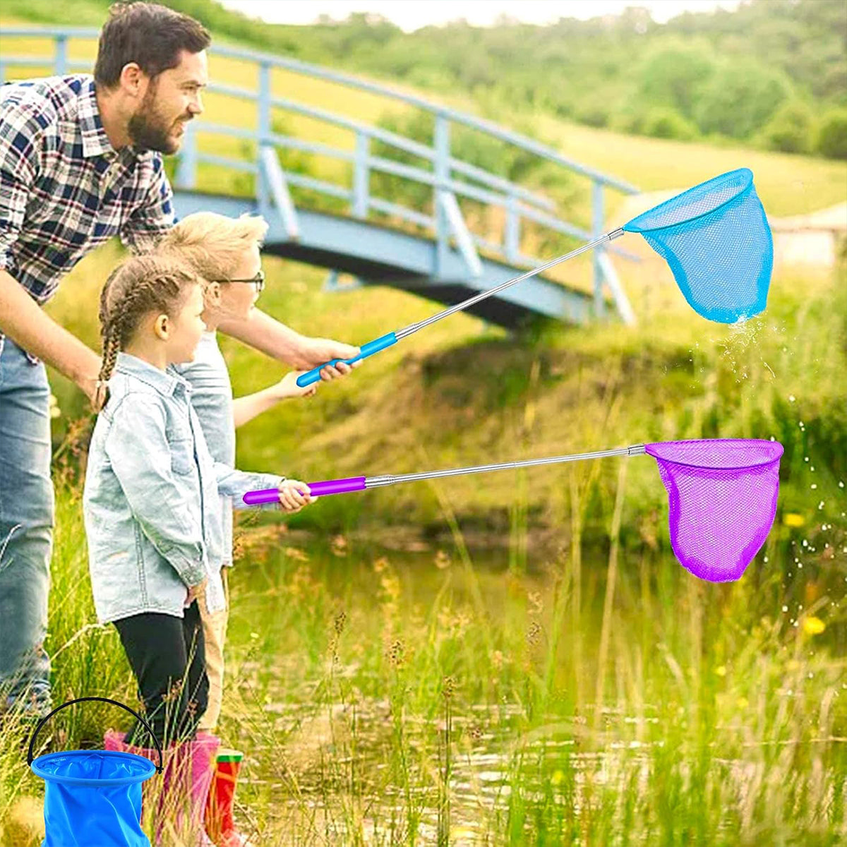 7pcs Telescopic Fishing Nets Colourful Stainless Steel Insect Butterfly Catcher