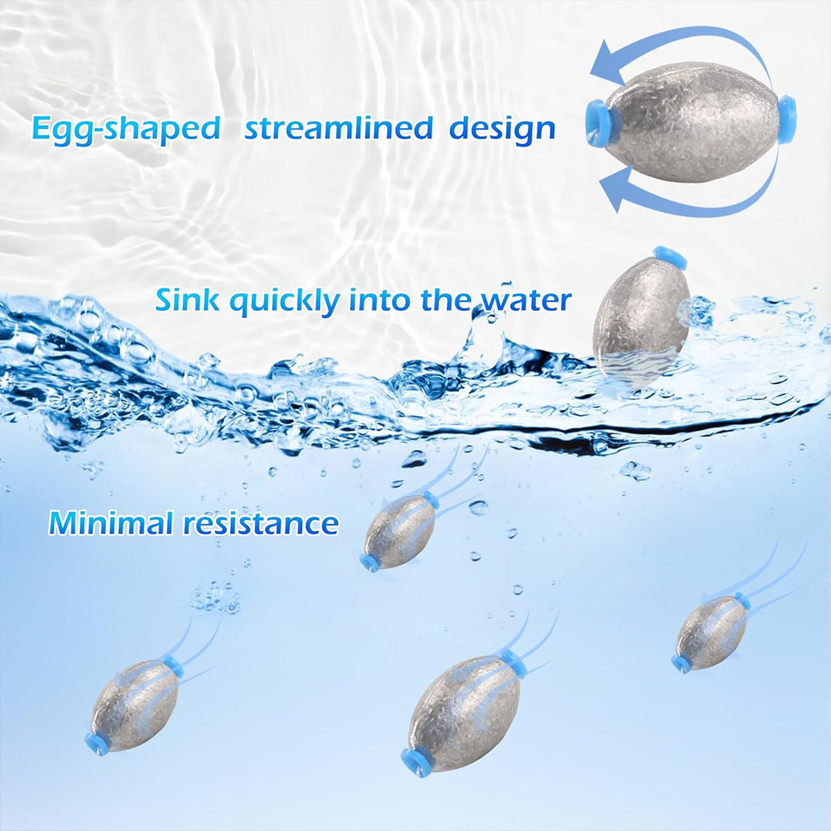 Egg-Shaped Lead Sinker – 35PCS Fishing Weights with Core Groove
