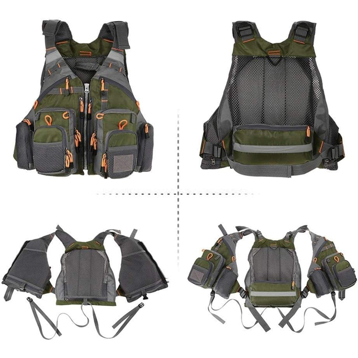 Multi-Pocket Fishing Vest Breathable Mesh Adjustable Outdoor Gear