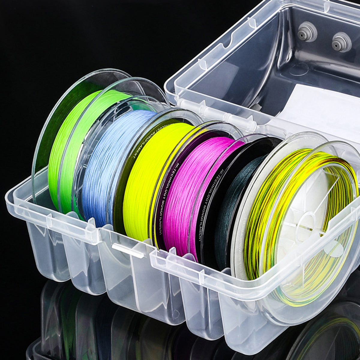 Fishing Line Winder Box with 6 Spool Capacity and Silicone Outlets