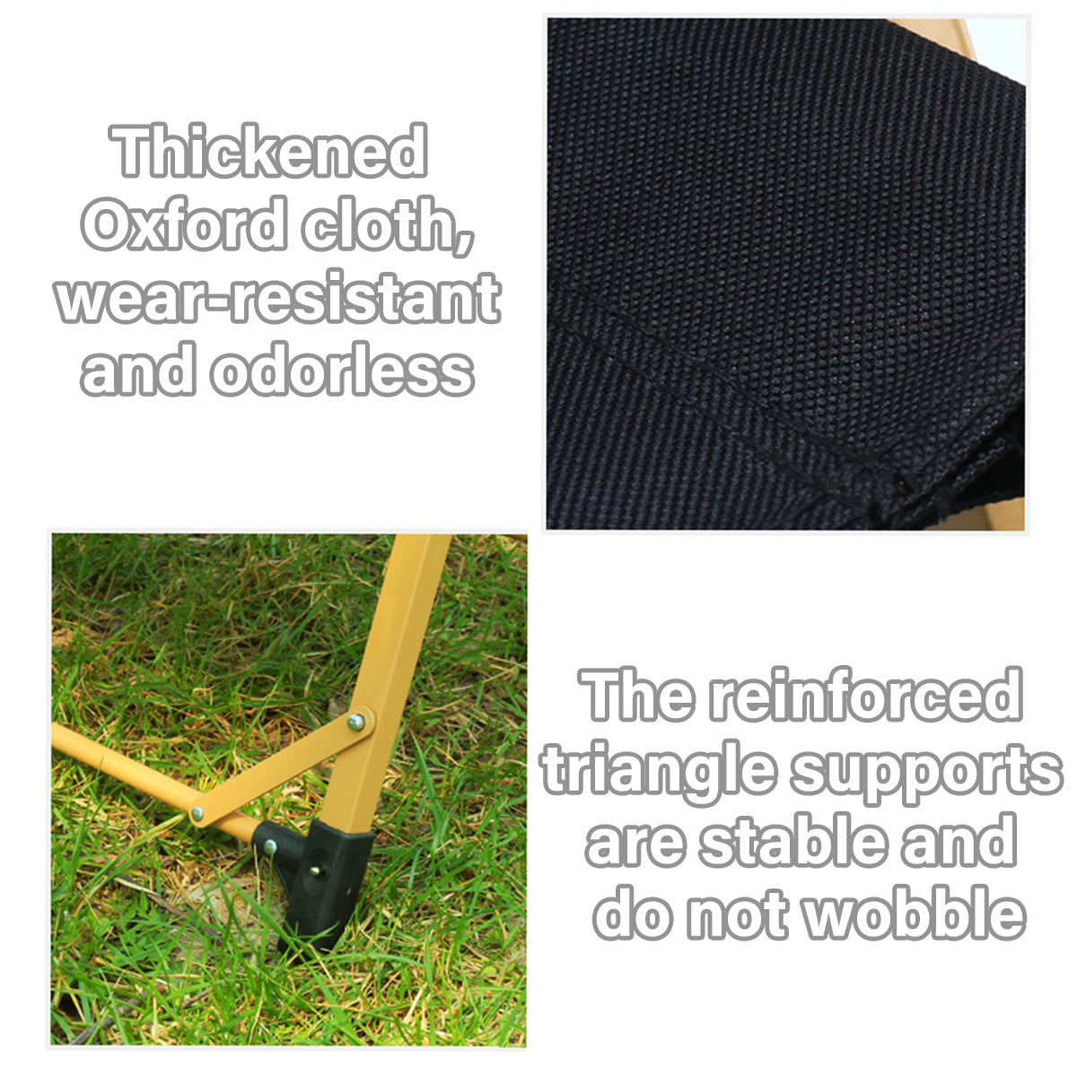 Foldable Outdoor Camping Chair with Oxford Cloth & Solid Wood Armrests