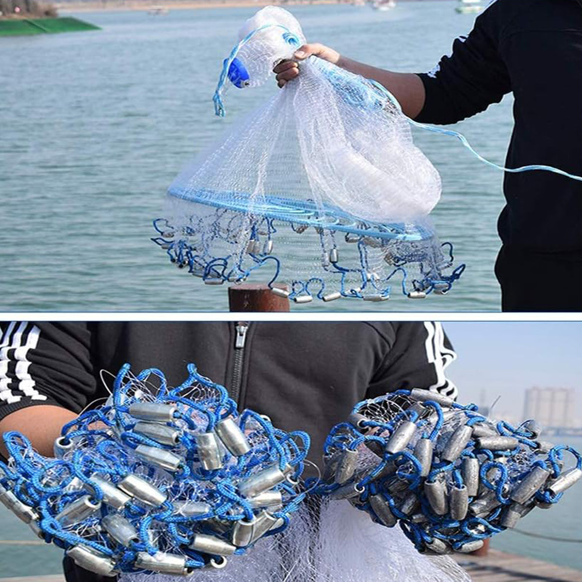 Hand Cast Fishing Net Foldable Weighted Nylon Throw Net