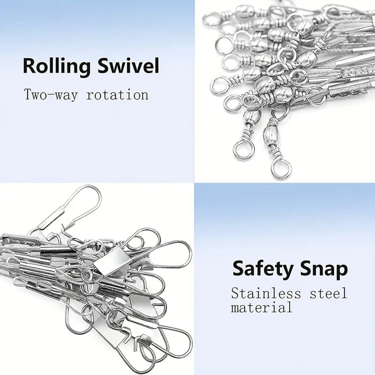 Stainless Steel Fishing Leader Rigs Anti-Winding Wire with Snaps