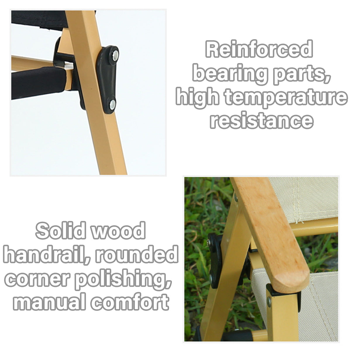 Foldable Outdoor Camping Chair with Oxford Cloth & Solid Wood Armrests