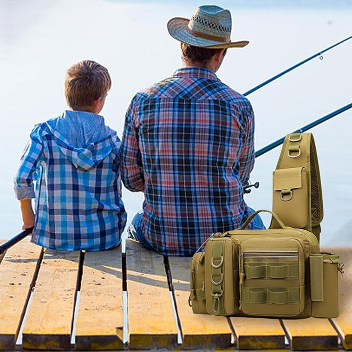 Tactical Fishing Backpack with MOLLE System and Multi-Carry Options