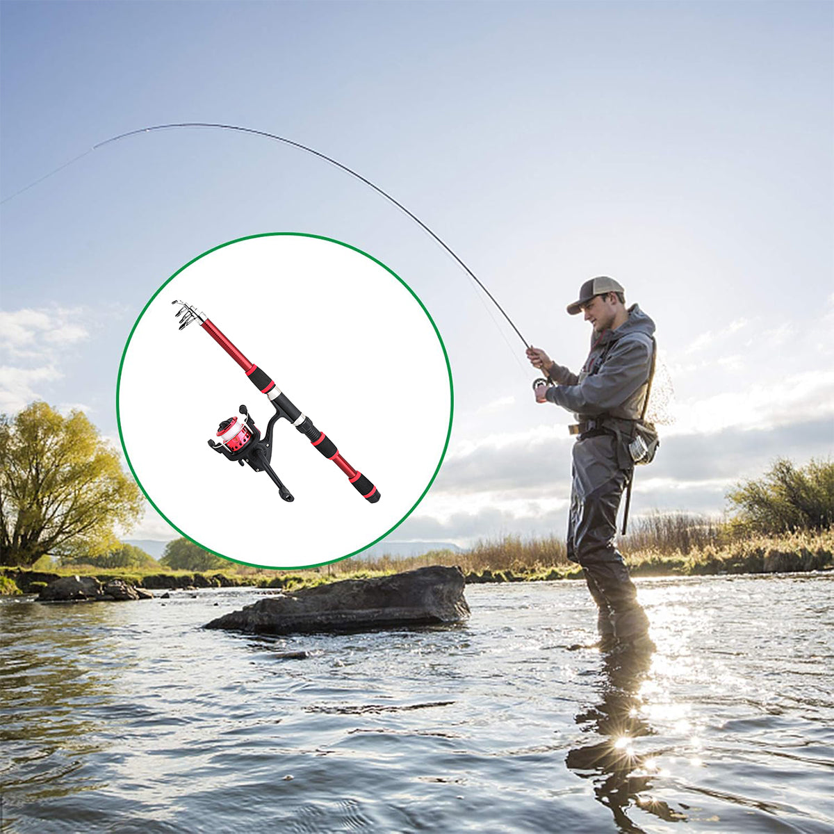 Telescopic Fishing Rod Set with Reel Tackle Box and Carrying Case