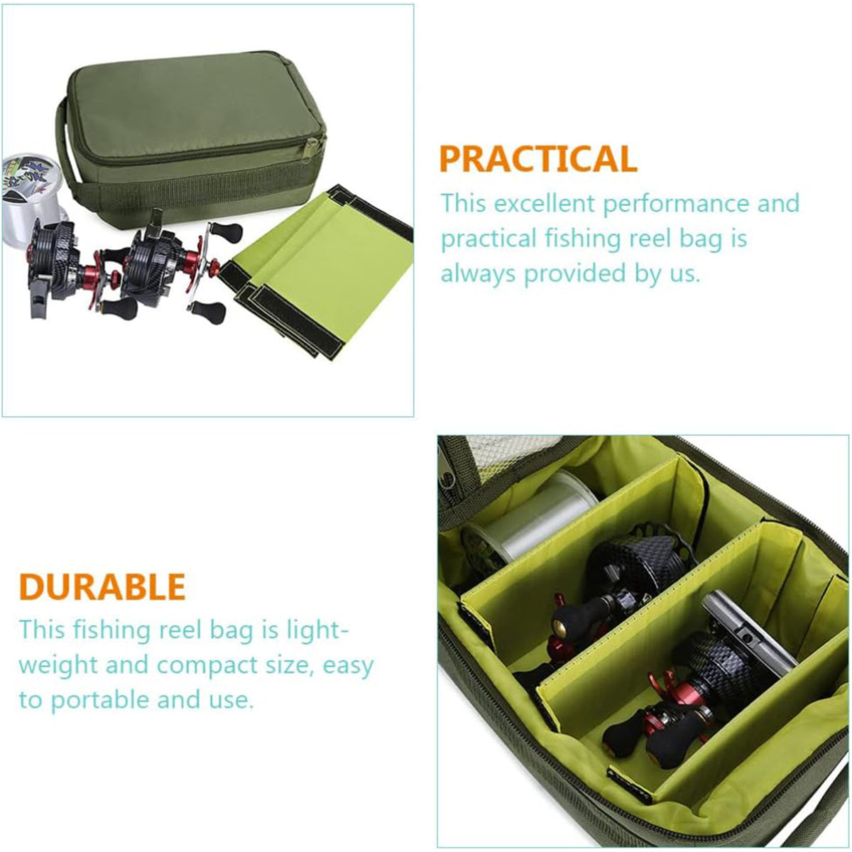 Compact Fishing Gear Storage Bag with Dividers and Carry Handle