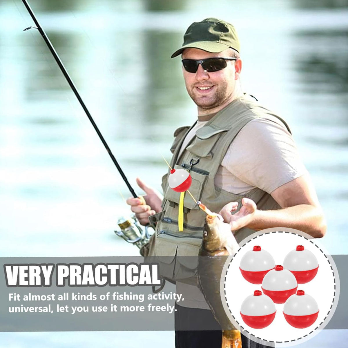 50pcs Snap-On Fishing Bobbers Red White Float Set Freshwater Saltwater