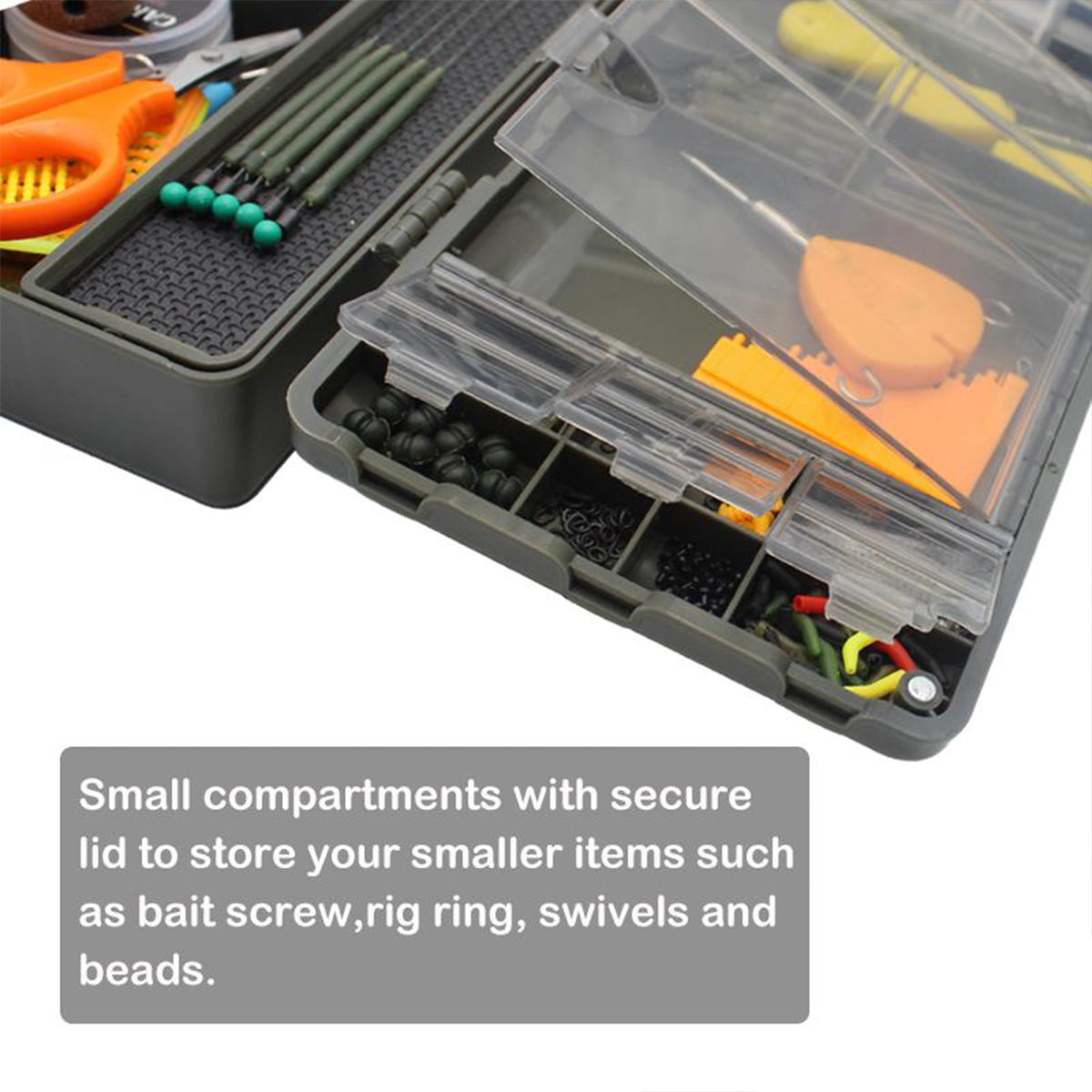 Carp Fishing Tackle Box With Measuring Bar And Rig Pins