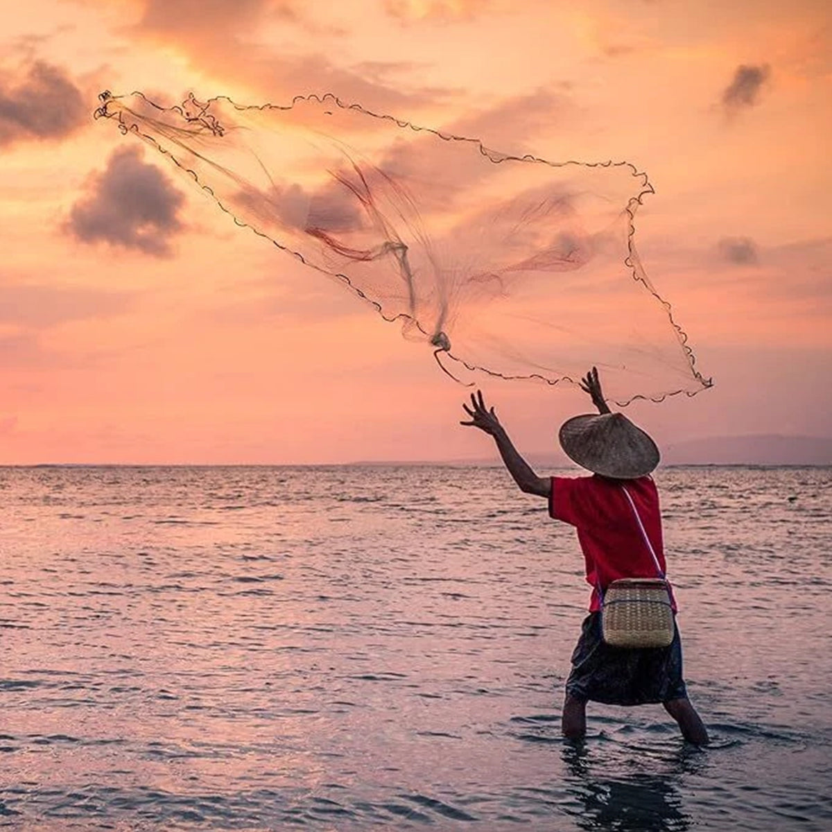 Hand Cast Net Fishing Throw Net with Strong Rope