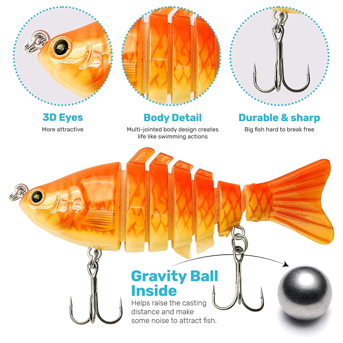 5PCS Multi-Jointed Fish Lures Set with Hooks for Freshwater & Saltwater