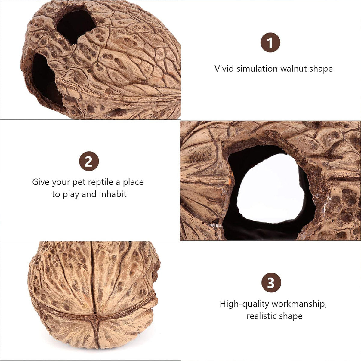 Walnut-Inspired Resin Climbing Shelter for Reptiles and Small Pets