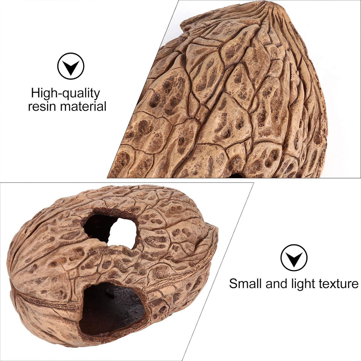 Walnut-Inspired Resin Climbing Shelter for Reptiles and Small Pets