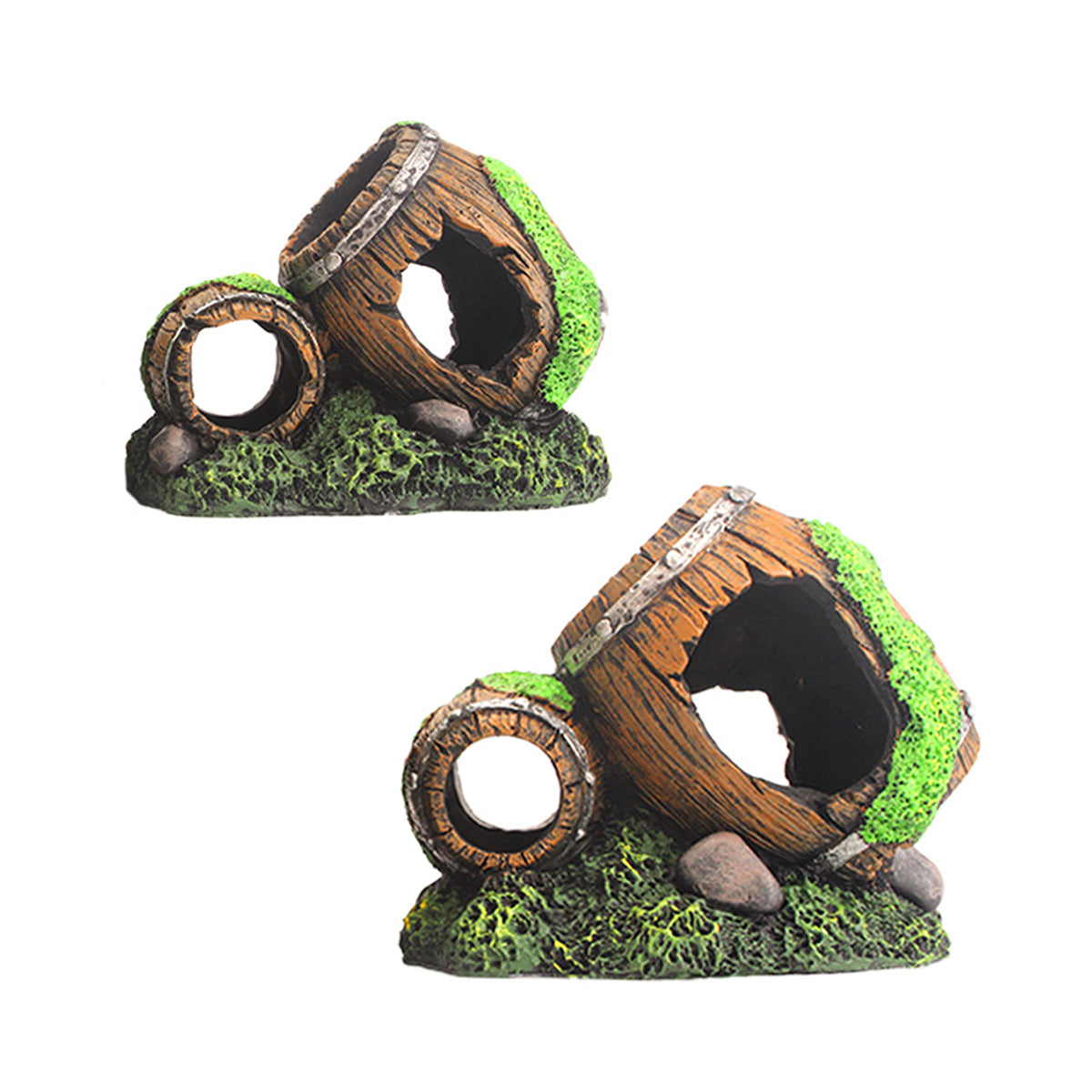 Aquarium Wine Barrel Decoration Resin Fish Tank Ornament With Moss