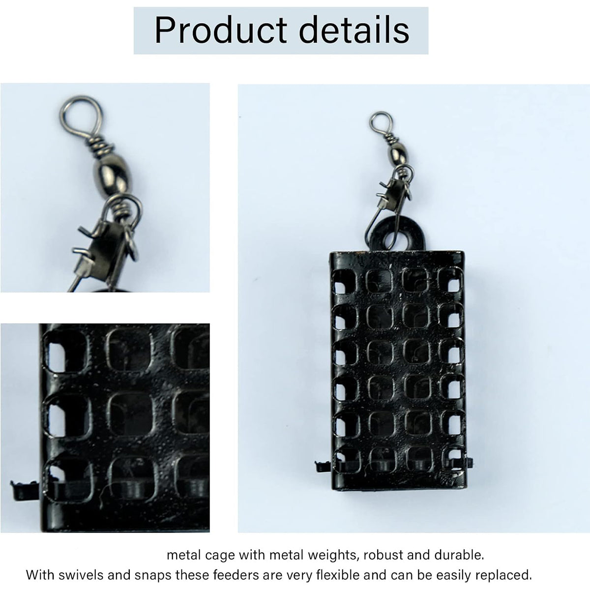 3pcs Stainless Steel Fishing Bait Cage Set with Snap Swivels