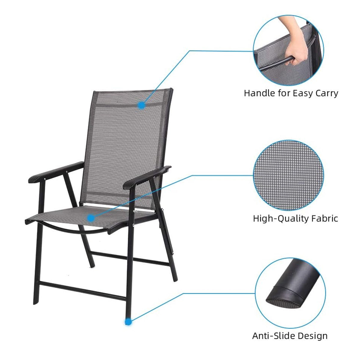 Comfortable Folding Metal Chair with Mesh Backrest for Outdoor Use